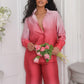 Women's Satin Casual Loose Gradient Blouse 2 Pcs Set
