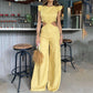 Women's Hollow Out Open Waist Wide Legs Loose Long Pants Jumpsuit