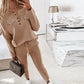 Women's Loose Outfits Long Sleeve Metal Button Tops+Drawstring Pants Set