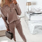 Women's Loose Outfits Long Sleeve Metal Button Tops+Drawstring Pants Set