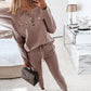 Women's Loose Outfits Long Sleeve Metal Button Tops+Drawstring Pants Set