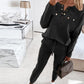 Women's Loose Outfits Long Sleeve Metal Button Tops+Drawstring Pants Set