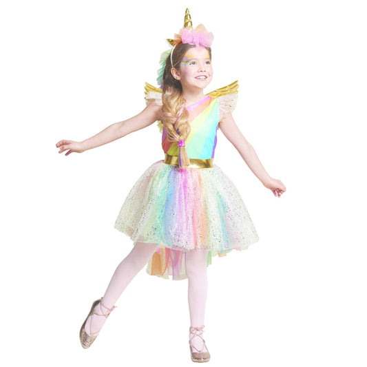 Girls' Dress Rainbow Unicorn Party With Headband