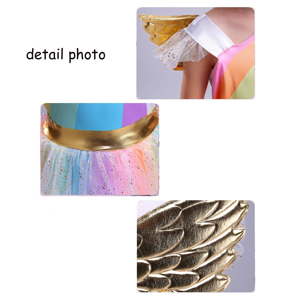 Girls' Dress Rainbow Unicorn Party With Headband