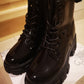 Tween's Lace Up Chunky Patent Ankle Boots in Black