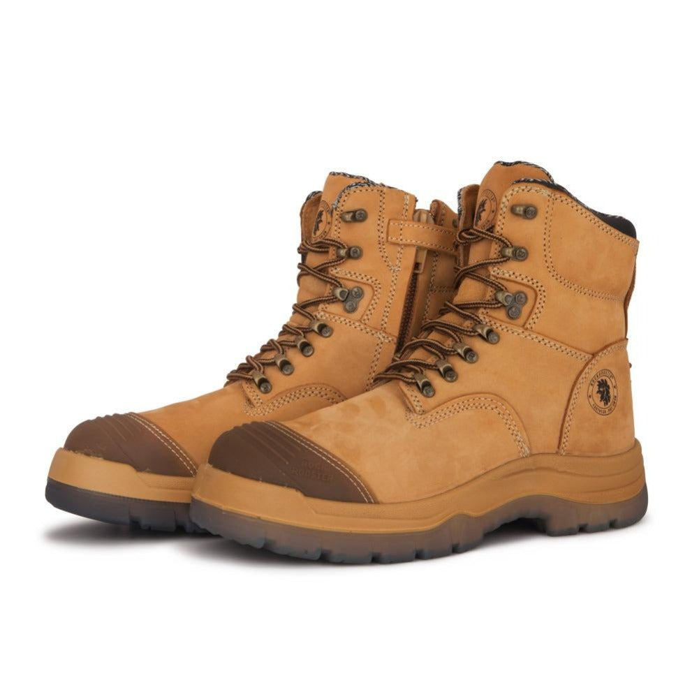 Men's Rockrooster Kimberly Tan 7 inch Zip-sided Steel Toe Leather Work Boots