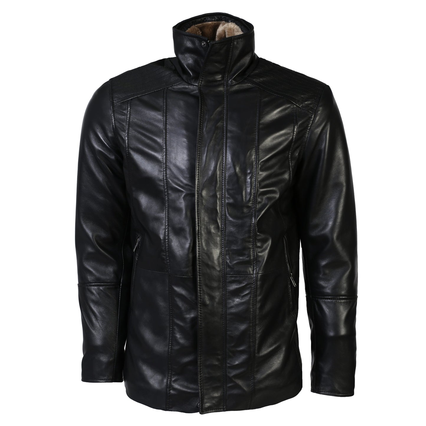 Men's Tiberius Premium Lambskin Leather Coat with Fur