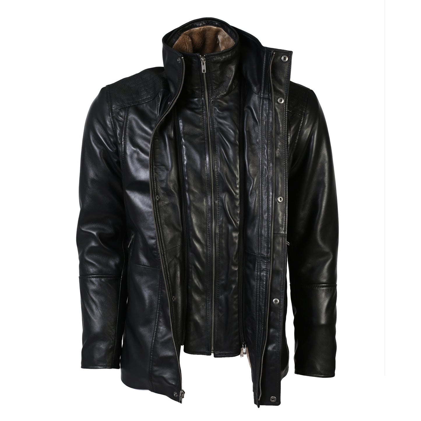 Men's Tiberius Premium Lambskin Leather Coat with Fur