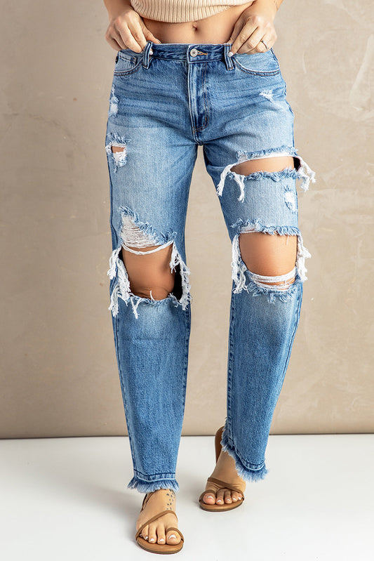 Women's Distressed Holes Boyfriend Jeans (S & XL Only)