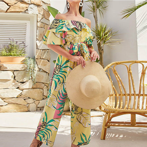 Women's High Waist Lace-up Summer Chiffon Jumpsuit