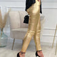 Women's Casual Metallic Silver & Gold Skinny Pocket Pants