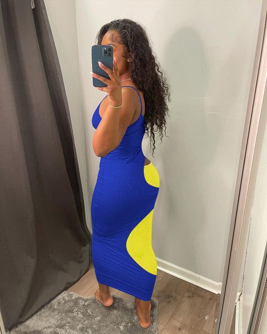Women's Sexy Cut Out Sleeveless Strap V-neck Stretchy Bodycon Dress
