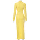 Sexy Two Piece Set Solid Long Sleeve Knotted Shirt Maxi Skirts Womens