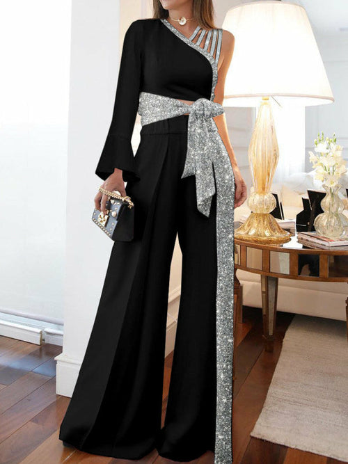 Women's Off-Shoulder Casual High-Waisted Plus Size Wide-Leg Pants