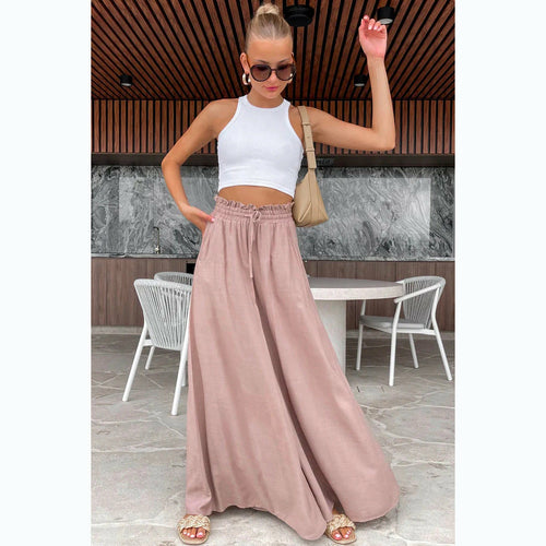 Women's Casual Elastic Waist Wide-Leg Pants