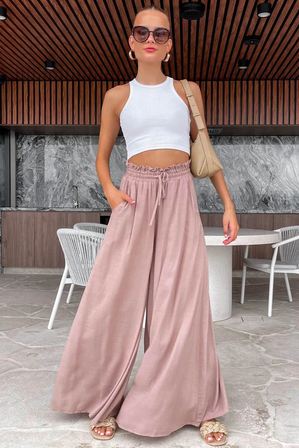 Women's Casual Elastic Waist Wide-Leg Pants
