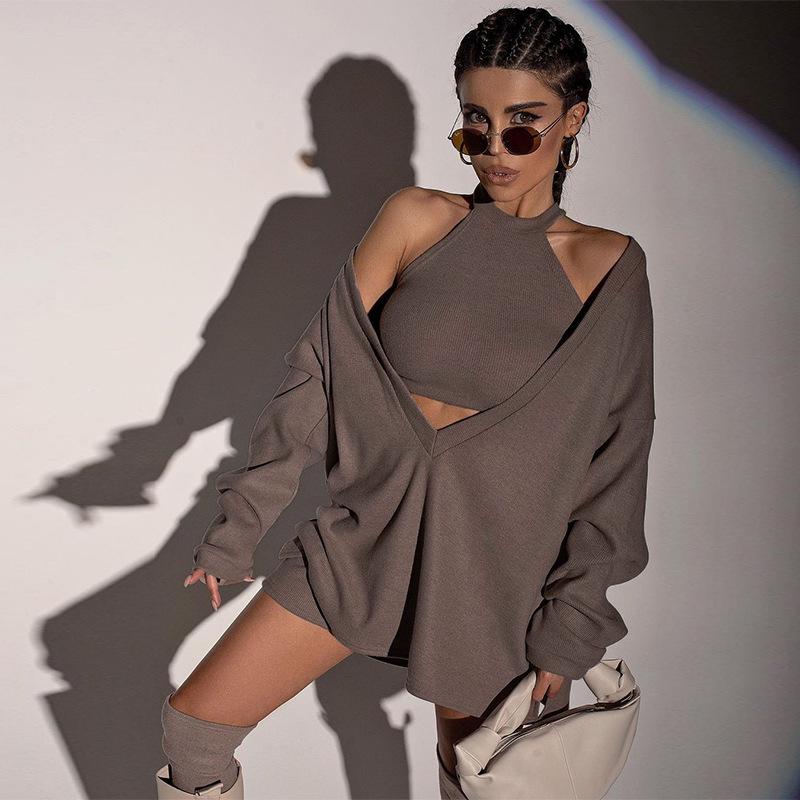 Women's Knitted 2 Pieces V-Neck Long Sleeve Set