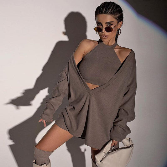 Women's Knitted 2 Pieces V-Neck Long Sleeve Set