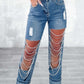 Women's Ripped Jeans Chain Hanging Ornament