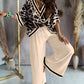 Women's Printed Batwing Sleeve Casual Top and Wide Leg Pants Set