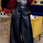Women's Vegan Leather Pocket Zipper Belted High Waist Pants