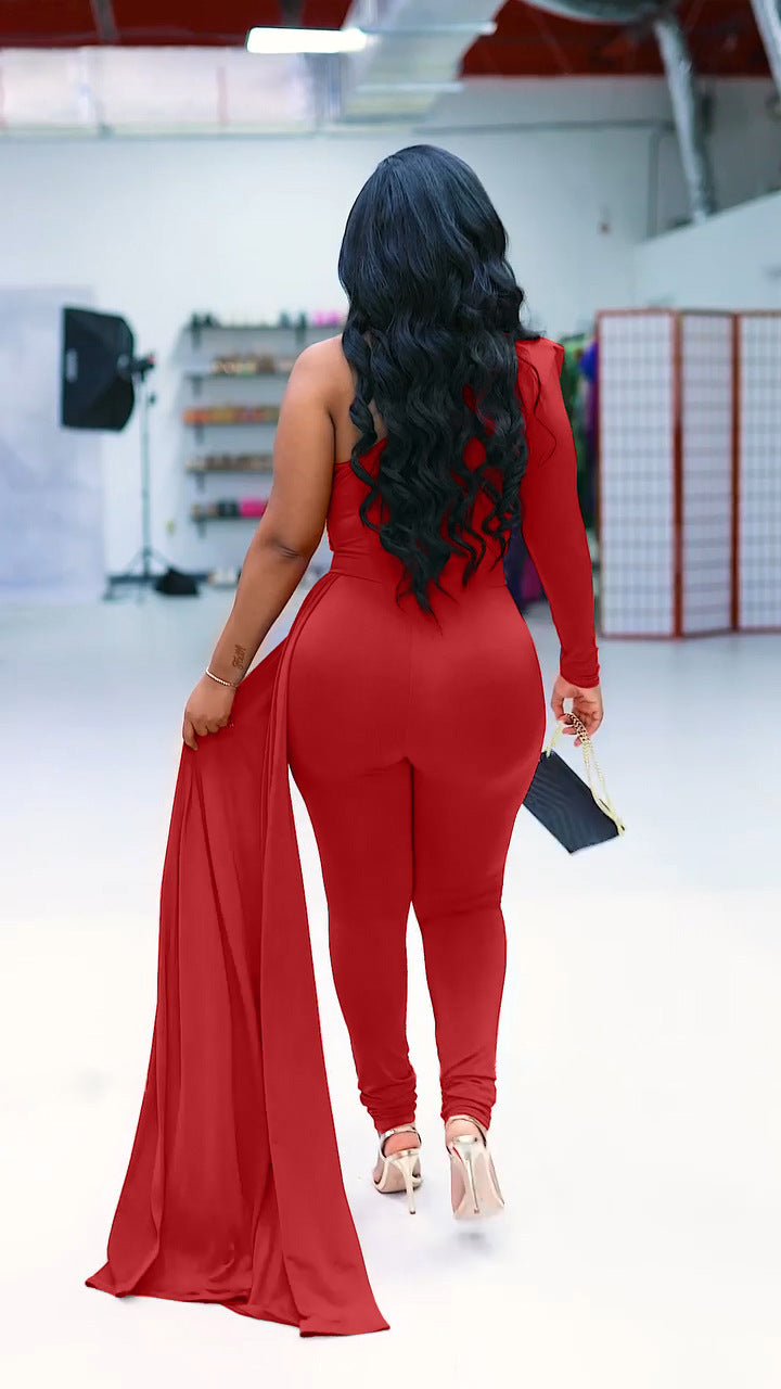 Women's One Shoulder Long Sleeve Casual Jumpsuits