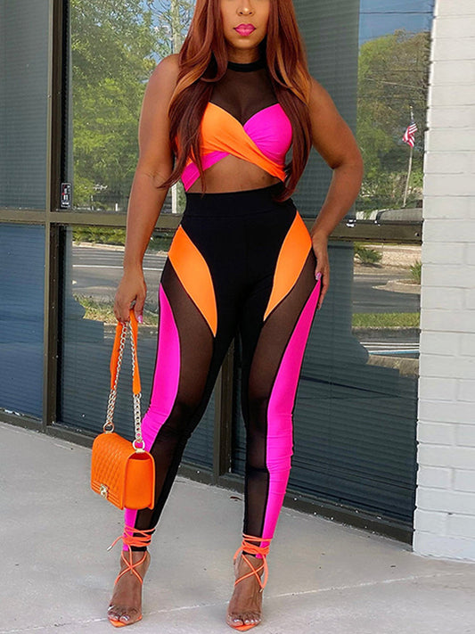 Women's Insert Chic Suits Sleeveless Crop Top & Slim Workout Pants Set