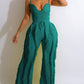 Women's Spaghetti Strap Tassels Fringed Slim Jumpsuit