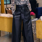 Women's Vegan Leather Pocket Zipper Belted High Waist Pants