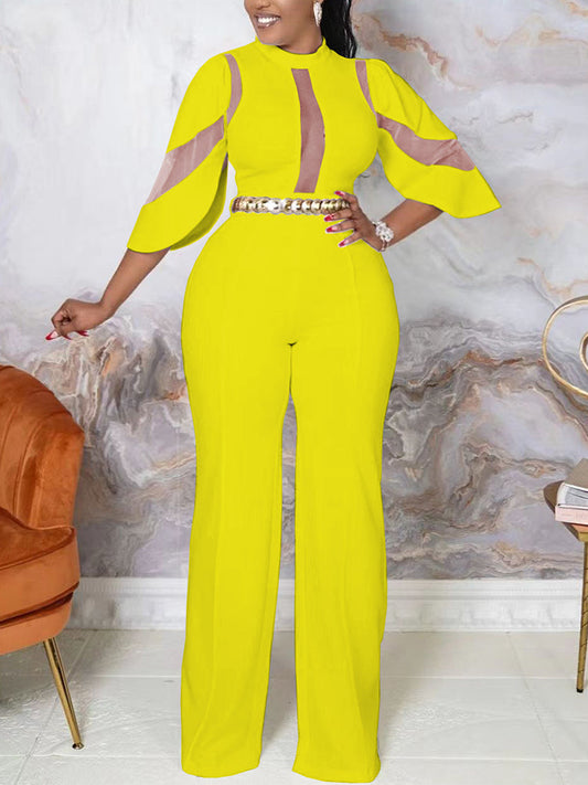 Women's Mesh Insert Wide Leg Elegant Jumpsuits
