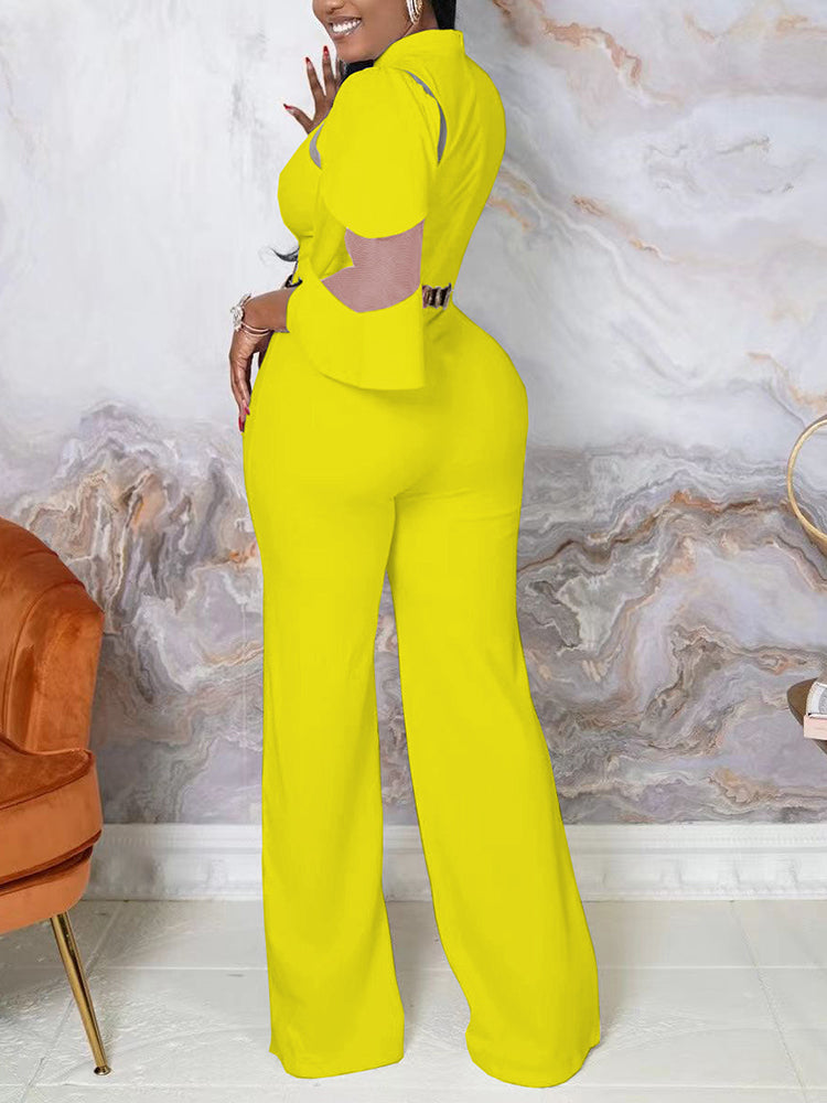 Women's Mesh Insert Wide Leg Elegant Jumpsuits