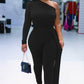 Women's One Shoulder Long Sleeve Casual Jumpsuits