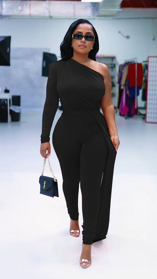 Women's One Shoulder Long Sleeve Casual Jumpsuits