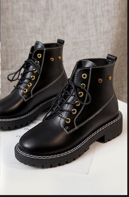 Waterproof Patent Leather Matte Black Ankle Boots
