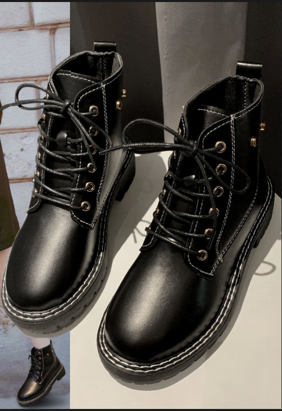 Waterproof Patent Leather Matte Black Ankle Boots
