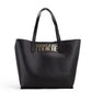 Versace Jeans Couture Black Grained Faux Leather Logo Lock Tote