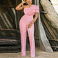 Women's One Shoulder High Waisted Short Sleeve Jumpsuit