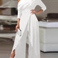 Women's Ruched Cold Shoulder Split Hem Wide Leg Jumpsuit