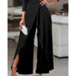 Women's Ruched Cold Shoulder Split Hem Wide Leg Jumpsuit