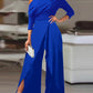 Women's Ruched Cold Shoulder Split Hem Wide Leg Jumpsuit