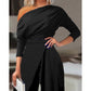 Women's Ruched Cold Shoulder Split Hem Wide Leg Jumpsuit