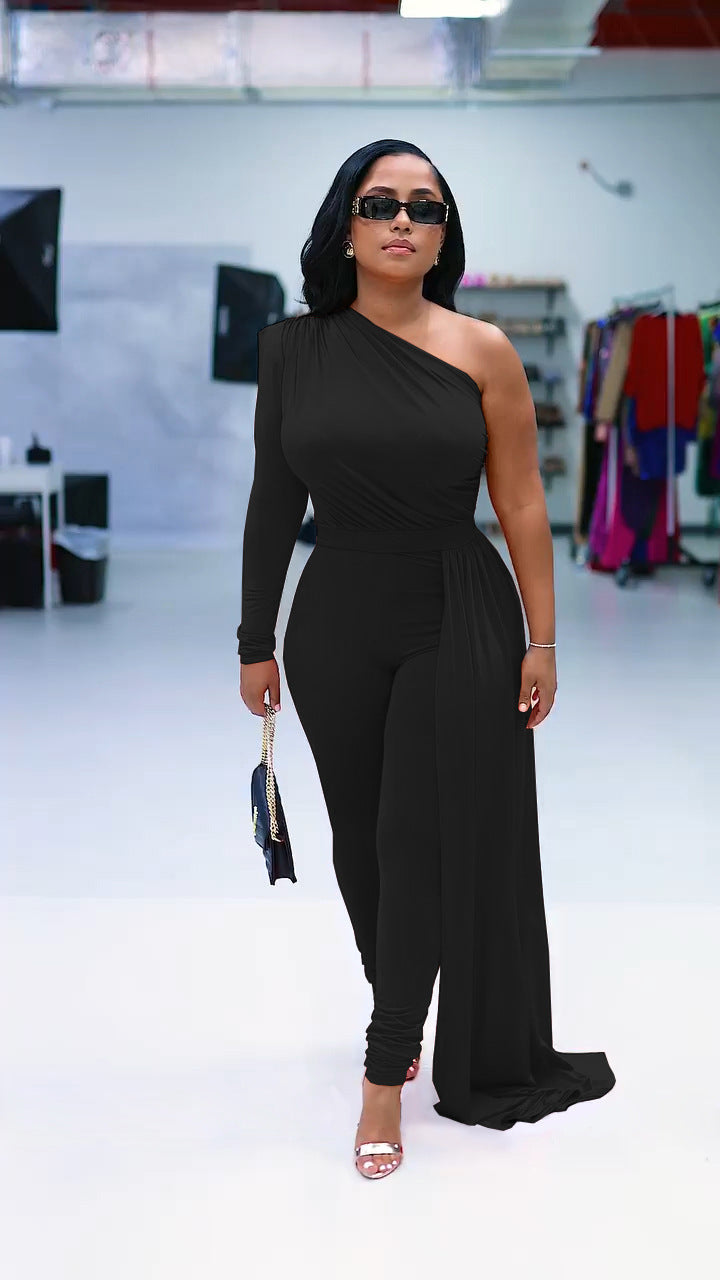 Women's One Shoulder Long Sleeve Casual Jumpsuits