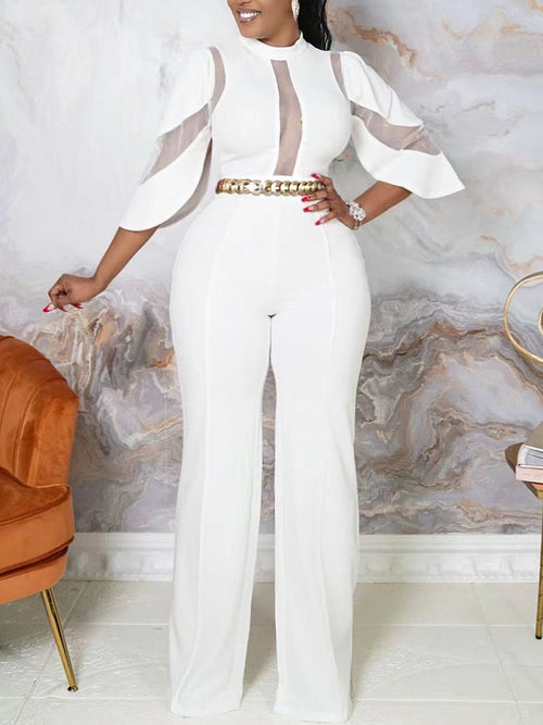 Women's Mesh Insert Wide Leg Elegant Jumpsuits