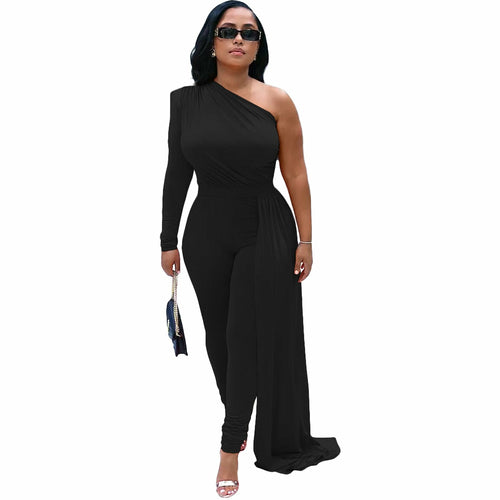 Women's One Shoulder Long Sleeve Casual Jumpsuits