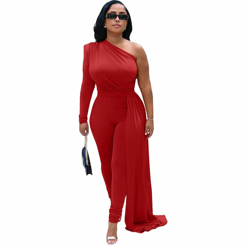 Women's One Shoulder Long Sleeve Casual Jumpsuits