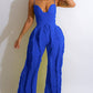 Women's Spaghetti Strap Tassels Fringed Slim Jumpsuit