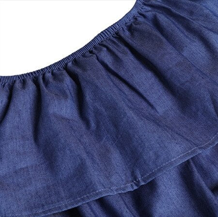 Women's Ruffled Off Shoulder Pocket Wide-Leg Long Denim Jumpsuit