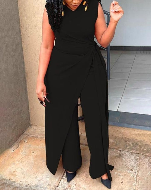 Women's Sleeveless Asymmetrical Long Jumpsuit