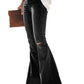 Women's Elastic Waist Distressed Flared Long Bell Bottom Denim Jeans