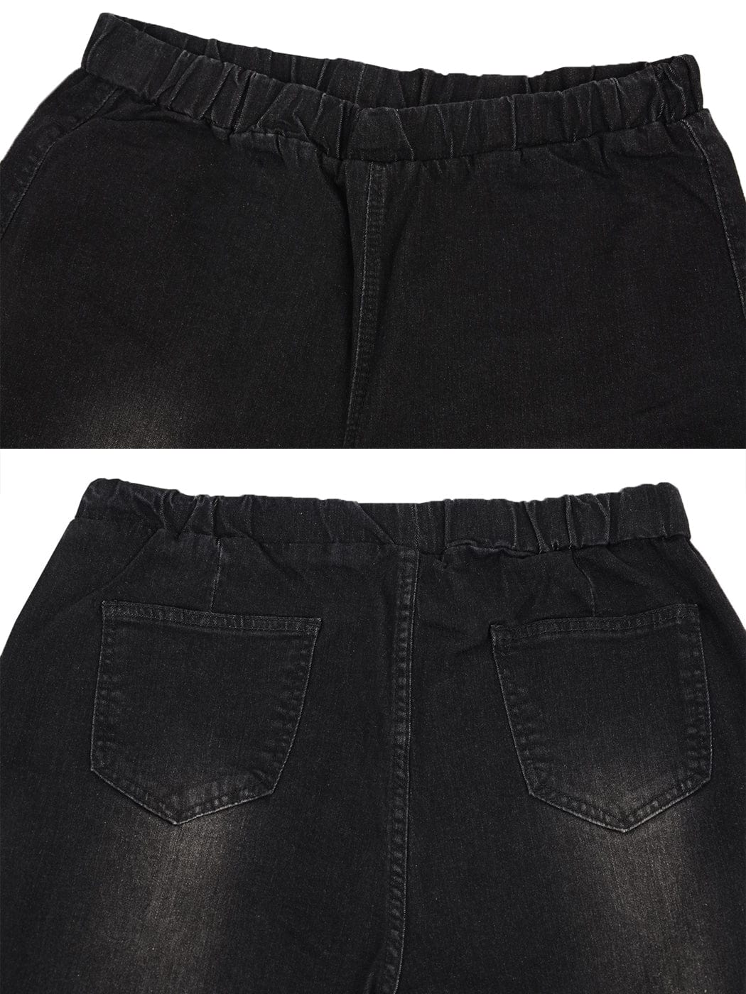 Women's Elastic Waist Distressed Flared Long Bell Bottom Denim Jeans